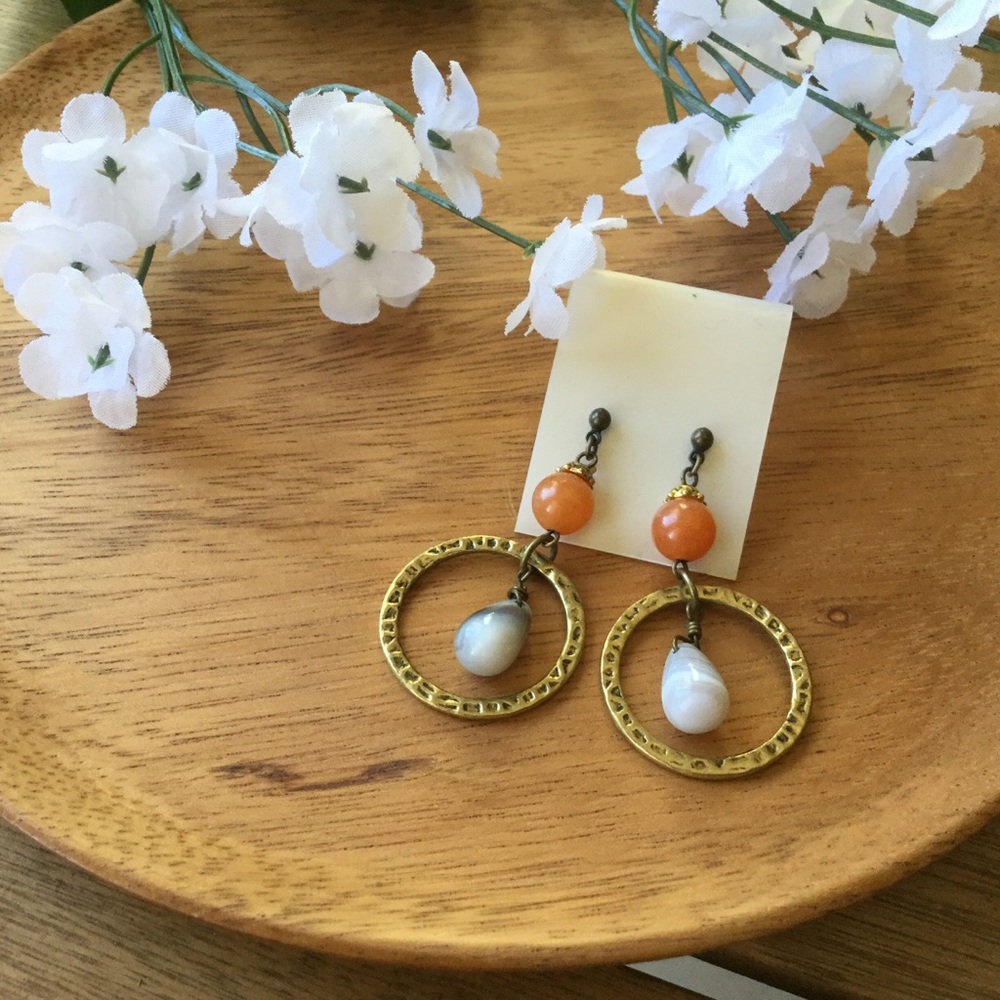 Drop and circle earrings☆Orange☆